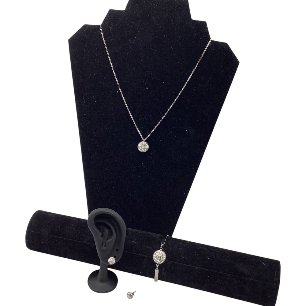 Stainless Steel Jewelry‎ Set Necklace Earrings Bracelet Silver Tone For Women